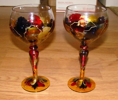 Hand-painted WINE Glasses, Goblets 24oz- 2pcs Stemware - Image 1 of 4