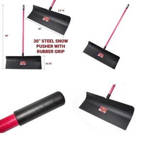 30 Inch Steel Snow Pusher with Fiberglass Long Handle - Picture 1 of 11