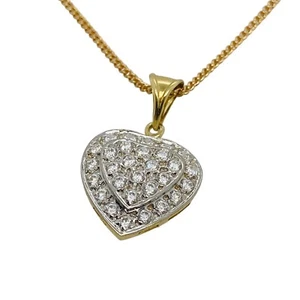 14ct Two Tone Gold Cubic Zirconia Heart Pendant 3.1g Preloved - Picture 1 of 10