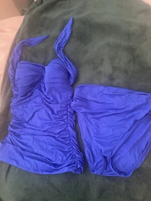 Tankini Carmen Marc Valvo Talla M Azul Spandex Nylon Lados Acanalados Lado Atado Atrás Foto 1 de 4