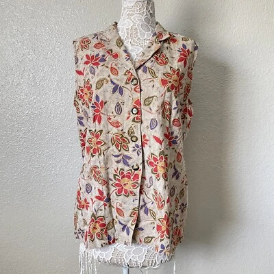 Prairie Rustic Linen Blouse Floral Paisley Women’s Plus Size 18 Vintage 90s Boho - Image 1 of 4