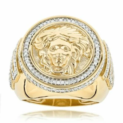 1Ct Round Diamond Pave Engagement Medusa Face Ring 14k Yellow Gold Plated Silver - Image 1 of 4