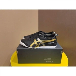 999NUEVOS Zapatos Planos Informales Onitsuka Tiger México Negros/Dorados Clásicos - Imagen 1 de 14