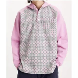 Levi's Felpa con Cappuccio Pullover Stampa a Quadri Rosa Grigio Manica Lunga Uomo Casual - Foto 1 di 10