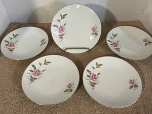 (5) CX142 China Made in China Bread Plates Pink Roses & Buds Gold Trim 6 5/8” - Picture 1 of 3