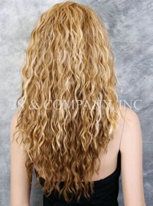 Peluca completa mezcla cabello humano rubio castaño rojizo iluminado marrón calor OK capas onduladas HDF 2216 - Imagen 1 de 5