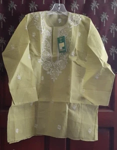 Boho Festival Blouse Top Handloom House Green Tunic Embroidered L New - Picture 1 of 18