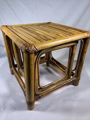 Set Of 2 Bamboo Nesting Tables Rattan Wicker. 12 in And 10.5 in. - Image 1 of 4
