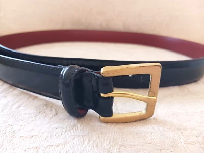 Пояс Coach черный полированная воловья кожа размер 34 с однотонной латунной пряжкой некоторый износ - Изображение 1 из 4