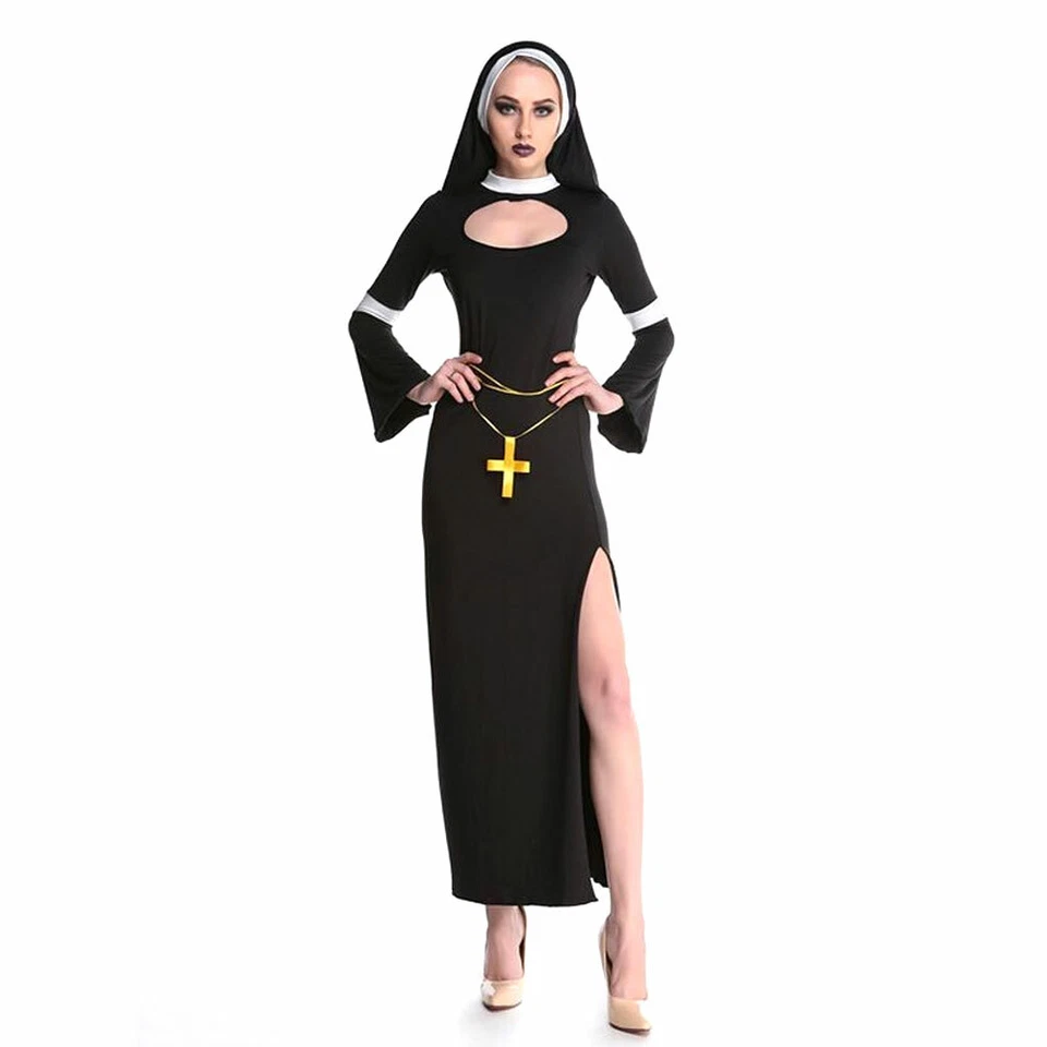 VINCIANN Kostüm Kleid Schwarz Dunkel Lustig Hot Sexy Ordensfrau Nonne Nonne