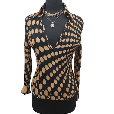 Top Le Caviar Vintage Años 90 Transparente Boho Plisado Grunge Gótico Lunares Cuello Profundo M Foto 1 de 4