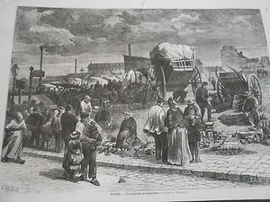 Gravure 1872 - Paris Un Marché de Banlieue - Picture 1 of 1