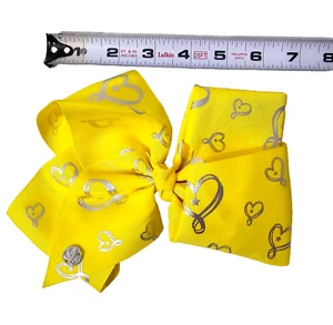 JoJo Siwa Big Hair Bow Clip Pageant Yellow Heart Ribbon Accessory Prep Cheer 6" - Picture 1 of 2