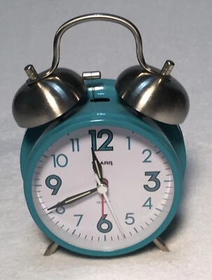 SHARP Twin Bell Alarm Clock TEAL Touch Activated Back Light Battery Operated EUC - Image 1 of 4