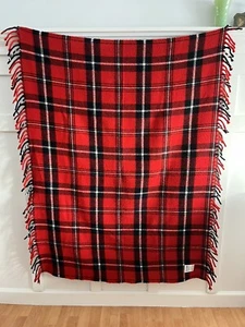 Faribo Blanket Faribault Woolen Mills Vintage Red Plaid Fringed Acrylic Throw - Picture 1 of 5
