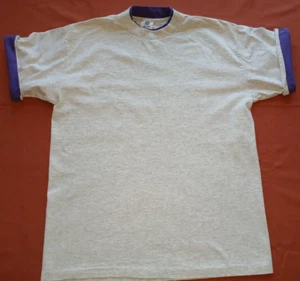 Vintage 90s BELTON Double Layer Gray & Purple Single Stitch BLANK T-SHIRT Size L - Picture 1 of 4