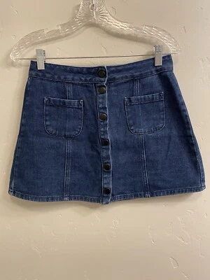 Minifalda Melville para mujer talla 26 azul denim frontal a presión Foto 1 de 4