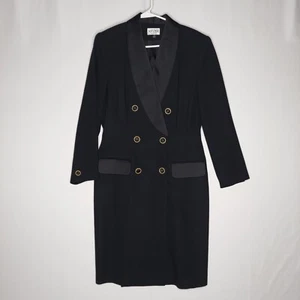 Abito tubino Kasper ASL Dbl-petto lana 10 nero oro bottoni scollo a V vecchi soldi - Foto 1 di 10