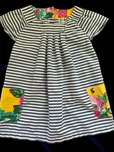 Joules EUC Blue/White Stripe Pleated Floral Pockets 100% Woven Cotton Dress-5Yrs - Picture 1 of 6