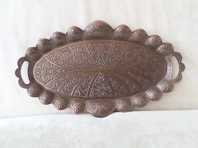 Authentic Turkish Coffee Tea Zamak  Serving Tray Copper Handmade Ottoman Motif  - Image 1 of 4