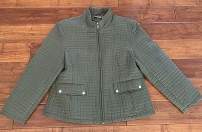 Chaqueta acolchada verde oliva para mujer talla L bolsillos con cremallera informal abrigo de otoño atemporal Foto 1 de 4