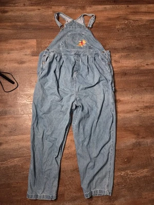 Vintage Winnie The Pooh Denim Overalls Bibs Womens XL Disney Embroidered 90s Y2k - Image 1 of 4