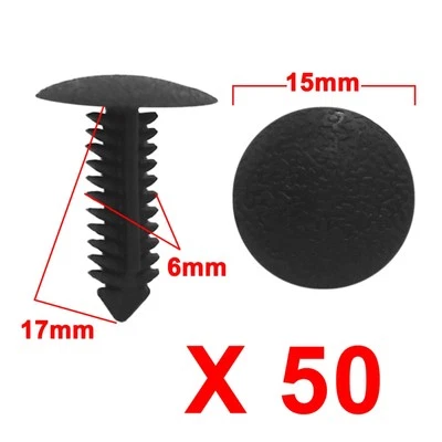 50 Pcs 6mm Black Hole Car Door Plastic Rivet Fastener Trim Panel Retainer Clips Foto 1 de 2