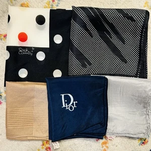 Vintage Lot Of Square Scarves Silk Italian Cotton Dior* Sarah Coventry Polka Dot - Picture 1 of 24