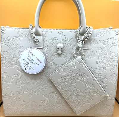 NUEVO Bolso de Mano Betsey Johnson Calavera Tiza Retro Punk Halloween Espeluznante Festivo Foto 1 de 4