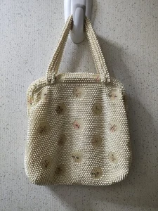 Vintage Corde Perlen Handtasche Floral Voll Perlen 50er USA Made Abendtasche Retro - Bild 1 von 8
