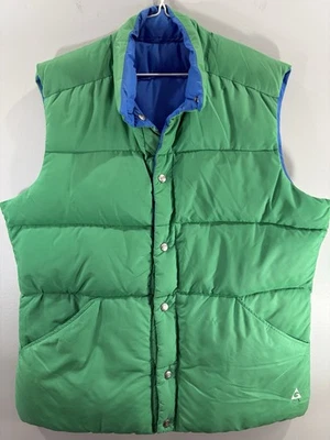 Vtg Gerry Reversible Goose Down Puffer Vest 80s Made USA Green Blue Size L/XL - Image 1 of 4