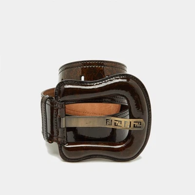 Cinturón Fendi Dos Tonos Marrón Charol Cintura B Hebilla 85cm Foto 1 de 4