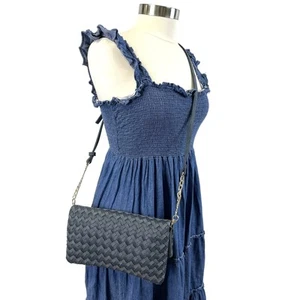 Sole Society Woven Flap Crossbody Bag Clutch Navy Blue Boho Minimalist Neutral - Picture 1 of 17