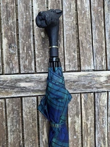 Vintage ARAMIS Tartan Plaid Umbrella Scottie Dog Head Scottish Terrier 46” - Picture 1 of 9