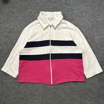 Jaqueta St. John Sport by Marie cinza água branca rosa escuro azul zíper completo tamanho L B1 - Imagem 1 de 4