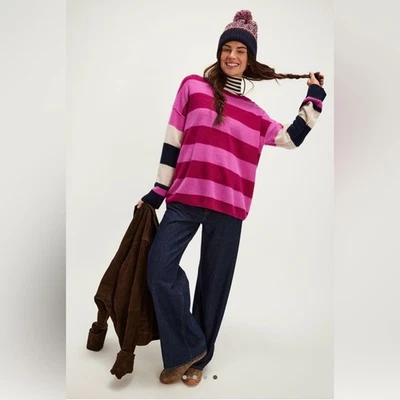 Nuevo con etiquetas Suéter Pullover Free People Addie Rosa Cachemira Combo Rayas Foto 1 de 4