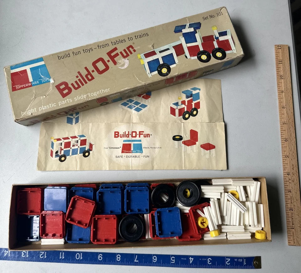Vintage Build-O-Fun Tupperware Toys Building Plastic ToySet with Box & Manual - Image 1 of 4