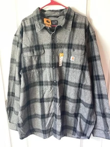 Camicia Carhartt Loose Fit pesante flanella manica lunga a quadri grigia 2XL alta nuova con etichette - Foto 1 di 7