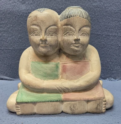 古董木质雕塑西藏雕像夫妻 1920 年代罕见 — 第 1/4 张图片