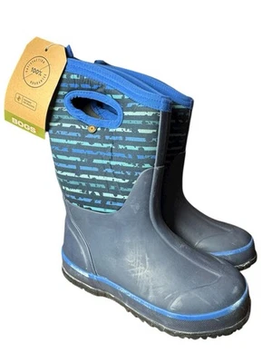 NUEVO CON ETIQUETAS BOGS Botas de Lluvia Niños, Modelo Clásico K Rayas Azules Impermeables Talla 13 Foto 1 de 4