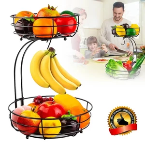 Large Fruit Bowl Holder with Banana Hanger Hook Tree Fruit Bowl Basket Stand UK - Picture 1 of 8