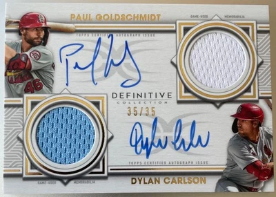 2022 Topps Definitive Dual Relic Auto Paul Goldschmidt/Dylan Carlson 35/35 Cards - Image 1 of 2