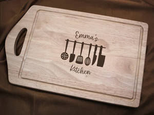 Kitchen Utensil Design Personalised Engraved Wooden Handled Chopping Board 45 cm - Picture 1 of 7