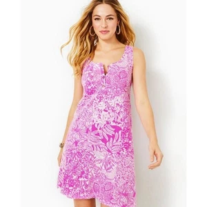 Abito tubino Lilly Pulitzer Lela Henley S selvaggio fucsia swipe destro senza maniche - Foto 1 di 9