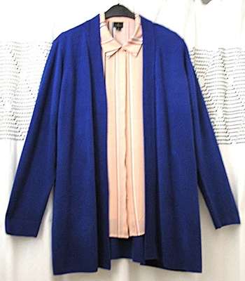 Cárdigan acanalado delantero abierto Karen Scott para mujer + blusa azul real manga larga 2X Foto 1 de 4