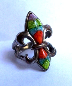 .925 Silver Murano Glass Ring Jewlery Fleur-de-Lis Ring Size 7 - Picture 1 of 10