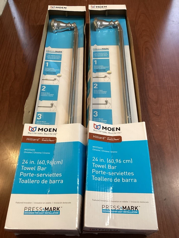 Lot Of 2 NEW SEALED Moen MY2724CH Hilliard 24”Towel Bar Polished Chrome B8 - Image 1 of 1