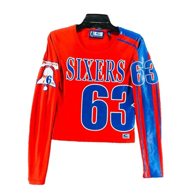 Philadelphia 76ers Shirt Womens L NBA 4 Her Jersey Long Sleeve Mid Drift Large - Image 1 of 4
