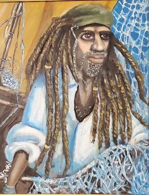 Original Art Painting,Acrylic,16x20,Regina Deval,Fisherman, Boat,Title:Make Room - Image 1 of 2