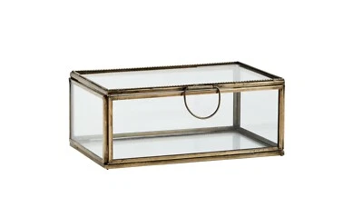 Rectangular Clear Glass Box, Aged Brass Display Trinkets Jewellery Storage, 16cm - Image 1 of 2